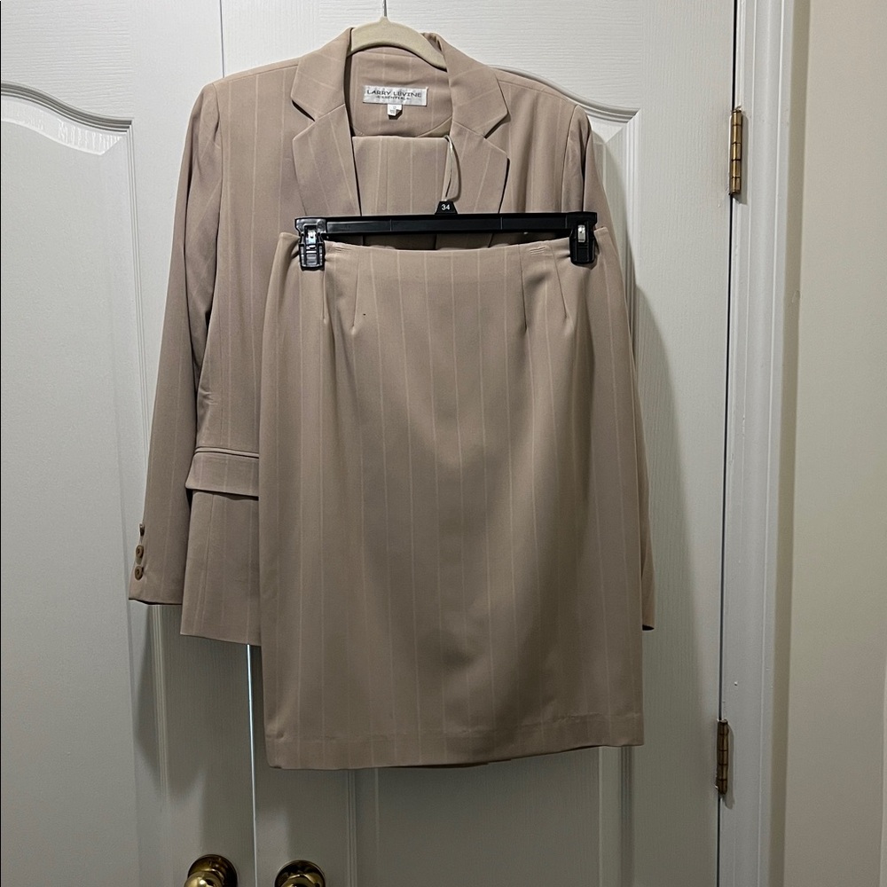 Larry Levine Essentials Beige Pinstripe Suit
